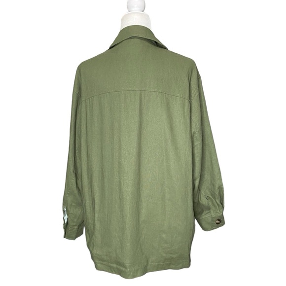 Women's Zara Linen Blend Olive Green Lightweight Button Shacket Jacket Lined - Picture 6 of 10